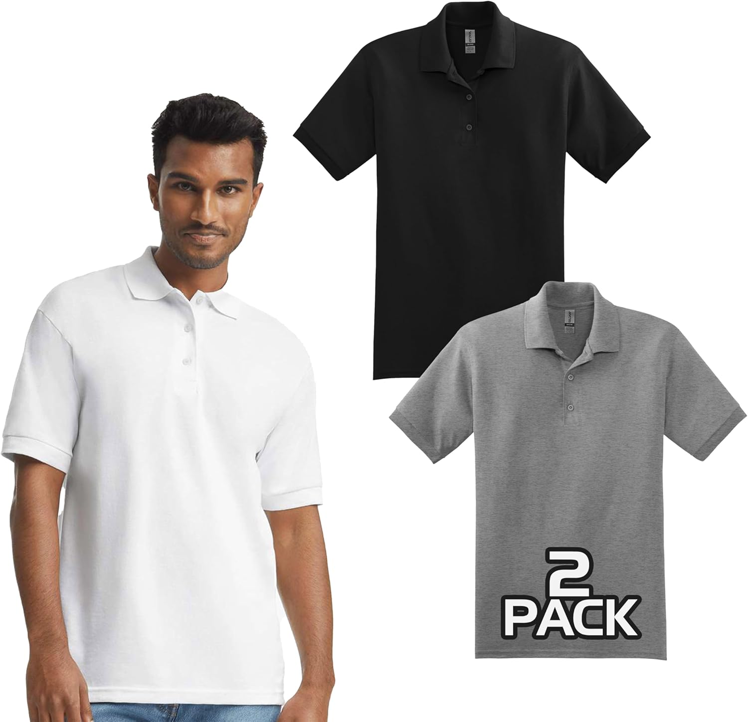 Gildan 8800 DryBlend Polo T-Shirts, Bulk Undershirts for Men Multipack - Create Color Pack - Men Sport Jersey Polo Tee Shirts