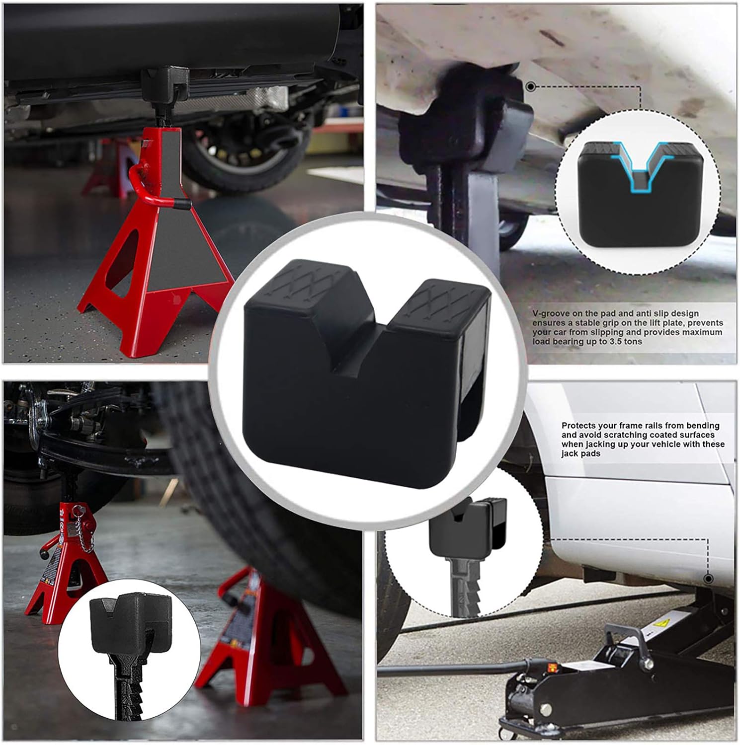 CZS Rubber Jack Stand Pads Adapter for Hi Lift Car Jack Stands Slotted Frame Rail Pinch Welds Protector,4Pack : Automotive