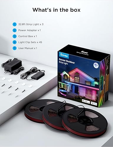 Vista 12 de Govee Tira de luces LED para exteriores, tira de luces LED inteligentes de 65.6 pies, funciona con Alexa y Google Assistant, control