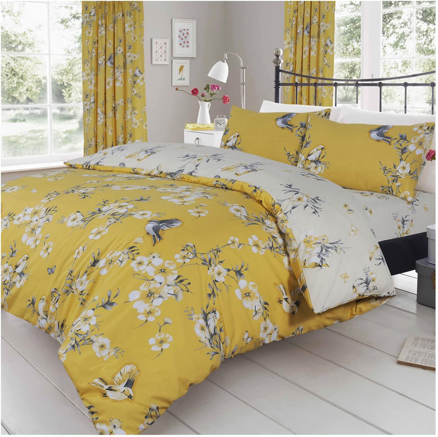 GC GAVENO CAVAILIA Duvet Bedding Set | Flower Comforter Cover & linen | Super King Bed Set| Ochre