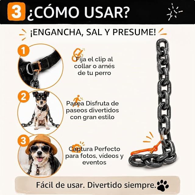 Foto 4 de 8 de Correa Iron Paw para Perros pequeños, Falsa Cadena Ligera de plástico, Correa Grande Divertida para Fotos