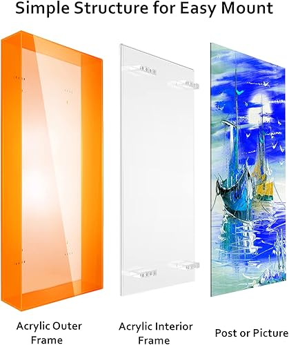 Miniatura 4 de Marco de póster de 12 x 18 pulgadas, gran acrílico, flotante, neón, translúcido, decorativo, colorido, montaje en pared, marco de fotos