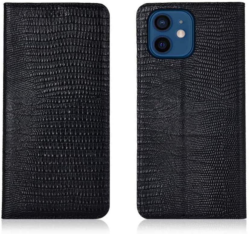 Étui en cuir iPhone 12 avec fente cartes couleur noir