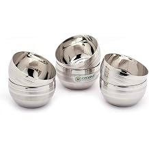 Coconut Stainless Steel Ringer Apple Bowl/Vati/Katori - Set of 6 8 cm Diameter - Capacity Each Bowl 160ML
