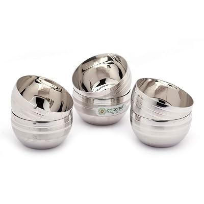 coconut Stainless Steel Apple Ringer Bowls for Home Use | Vati/Katori | 200ml Each | 9.5 cm | Ideal for Serving Dal, Sab