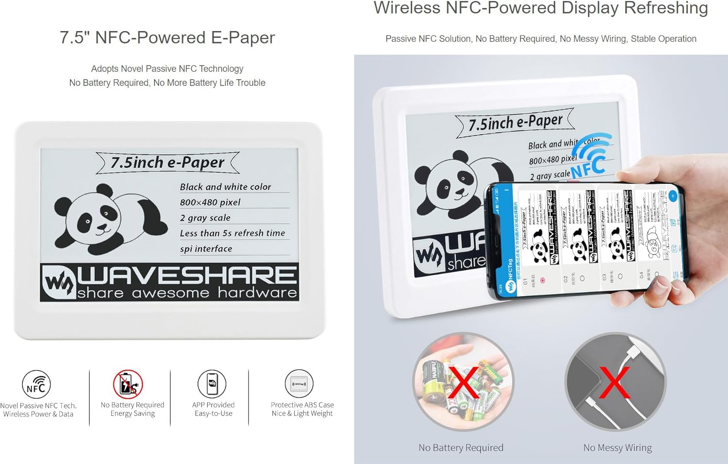 waveshare 7.5inch NFC e-Paper Eval Kit Bundle with 7.5inch NFC-Powered e-Paper ST25R3911B NFC Board Micro Card 16GB Micro Card Reader USB-A to Micro-B Cable(5 Items)