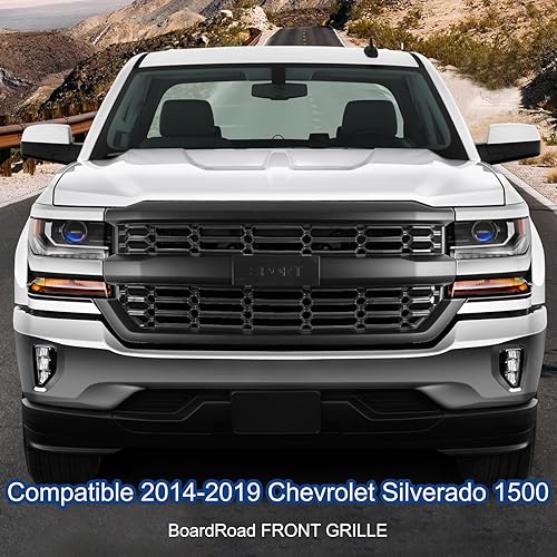 Miniatura 6 de BoardRoad Parrilla de parachoques delantero, color negro brillante para Chevrolet Silverado 1500 2014-2019