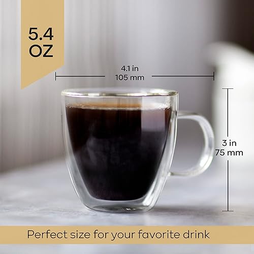 Miniatura 3 de Juego de 2 tazas de vidrio espresso de doble pared, vasos aislados de doble pared de 5.4 onzas, taza de café de borosilicato transparente