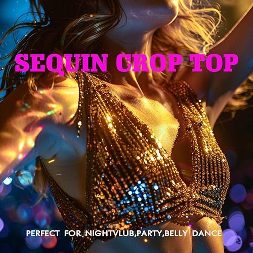 Miniatura 6 de Reetan Top corto con borlas de lentejuelas, brasier brillante para danza del vientre, para festival, rave, top halter para mujer