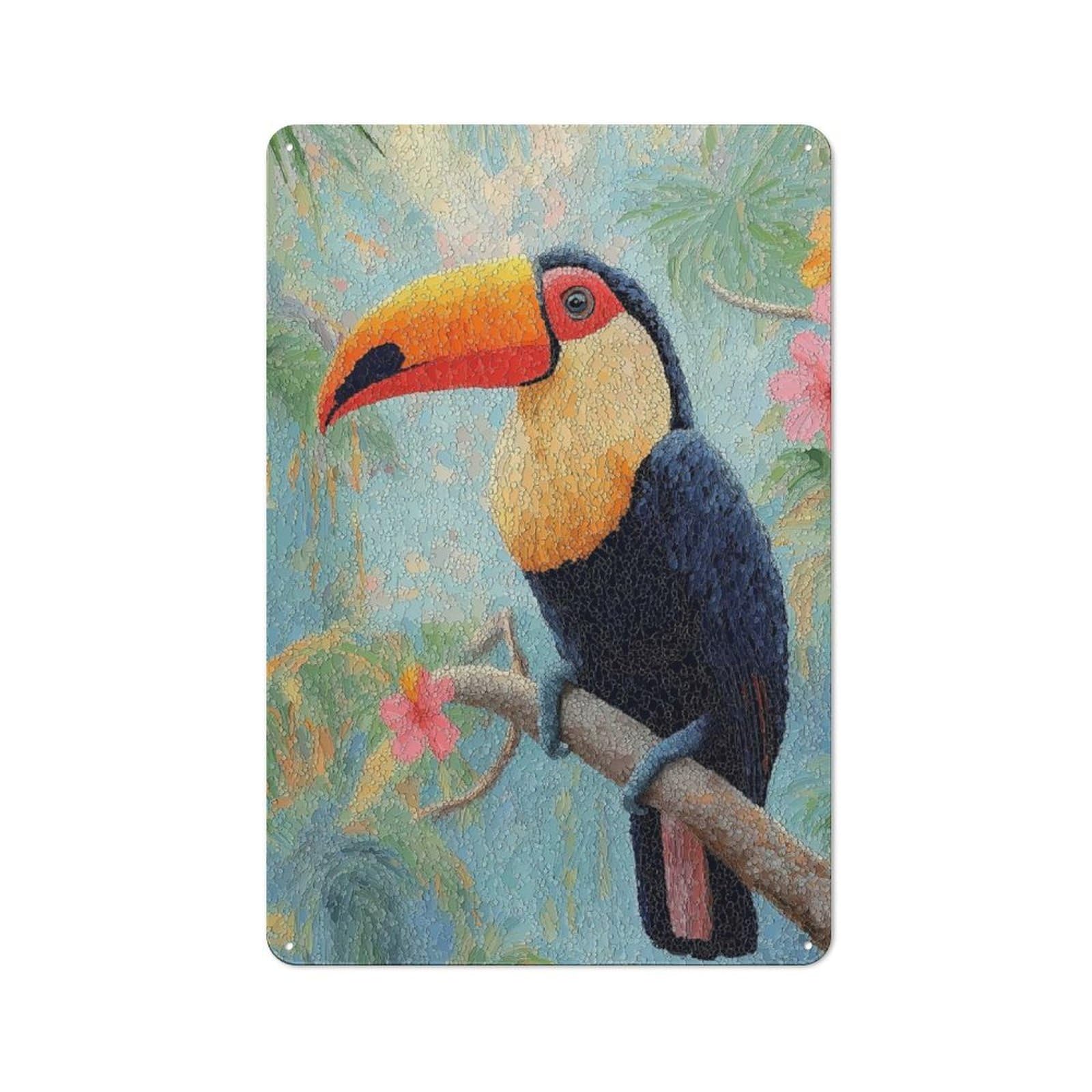 Toucan Perched on A Branch Decorative Tin Sign 30x20cm, Old Fashioned Vintage Wall Decor for Lounge, Study, Pub Or Wall Gallery