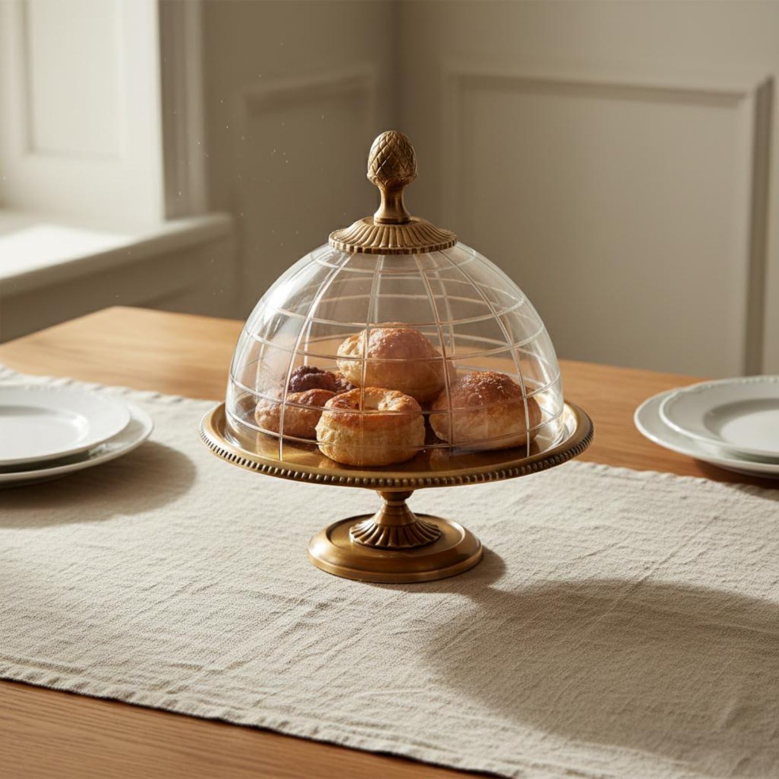 Bandeja para Postres Soporte para Pasteles Expositor para Tartas para Dulces con Ornamentos Clásicos y Base Estable en, Cúpula con Bandeja, Estilo Clásico