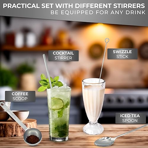 Miniatura 2 de Juego de cucharas para revolver café de acero inoxidable  Cucharas mezcladoras de bebidas para barra de café  Incluye cuchara agitadora larga para