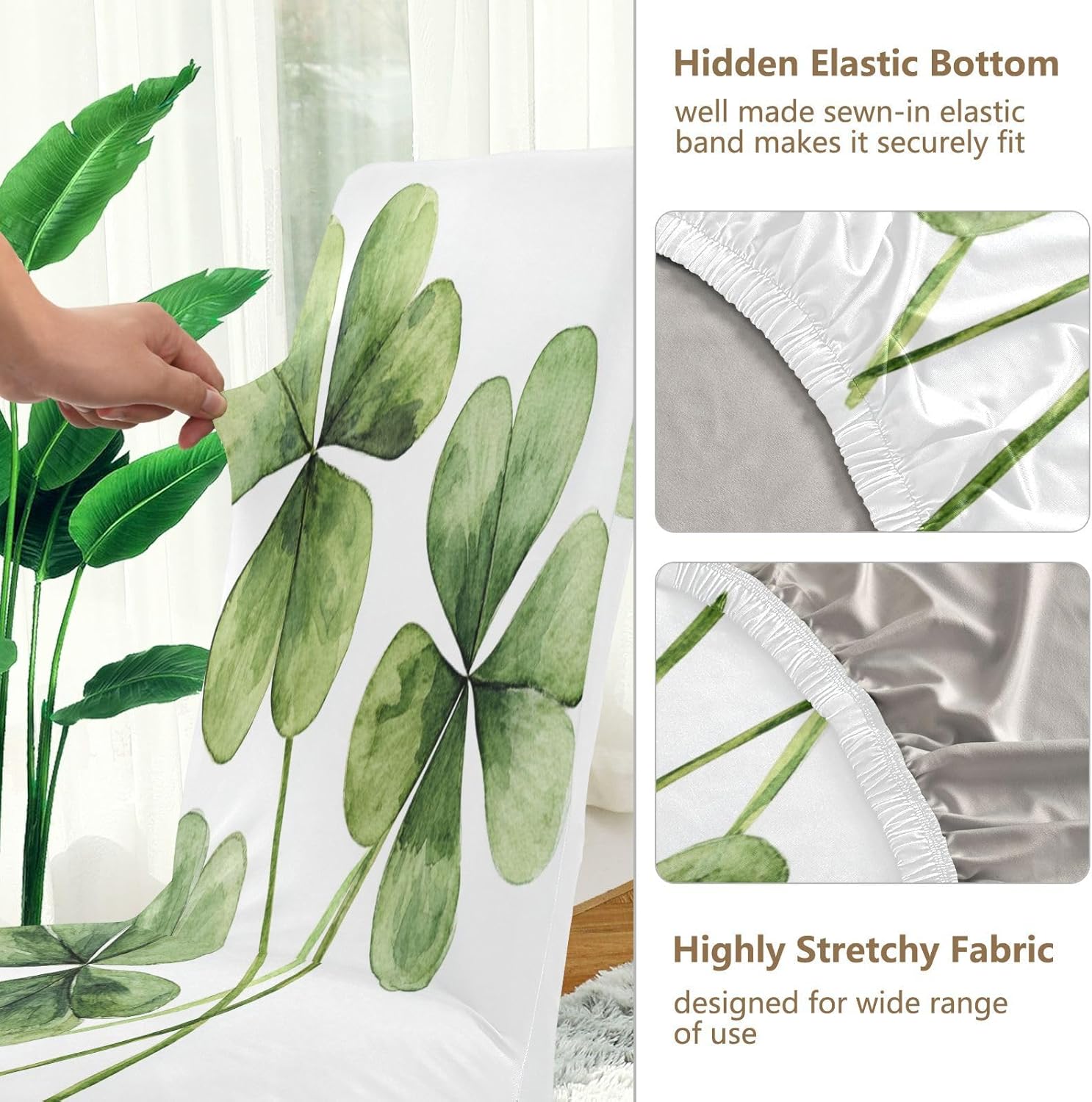 ALAZA Chair Covers for Dining Room, Saint Patricks Day Four Green Clover Leaves Stretch Chair Cover Sets Chair Protector Removable Washable for Ktichen Restaurant Hotel