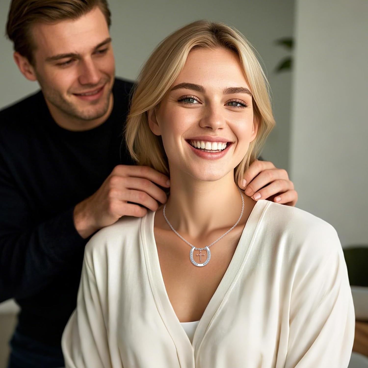 Horse/Horseshoe Necklace 925 Sterling Silver Filigree Horse Head Pendant Cross Necklace Lucky Jewelry Gift for Women - Image 6