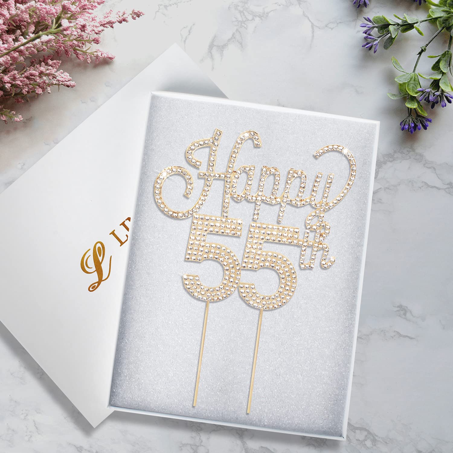 55th Birthday Cake Topper – Funny 'Fifty F*cking Five' Rhinestone Decor (Silver, 12x11cm) - View #8