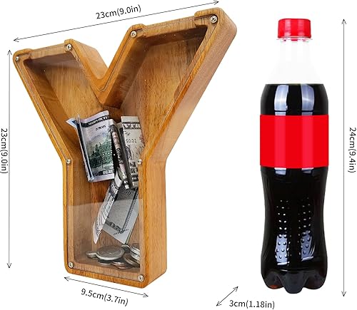 Miniatura 350 de Alcancía para niños y niñas, alcancía grande de madera personalizada con diseño recortado, bancos de monedas con letras del alfabeto, caja de ahorro