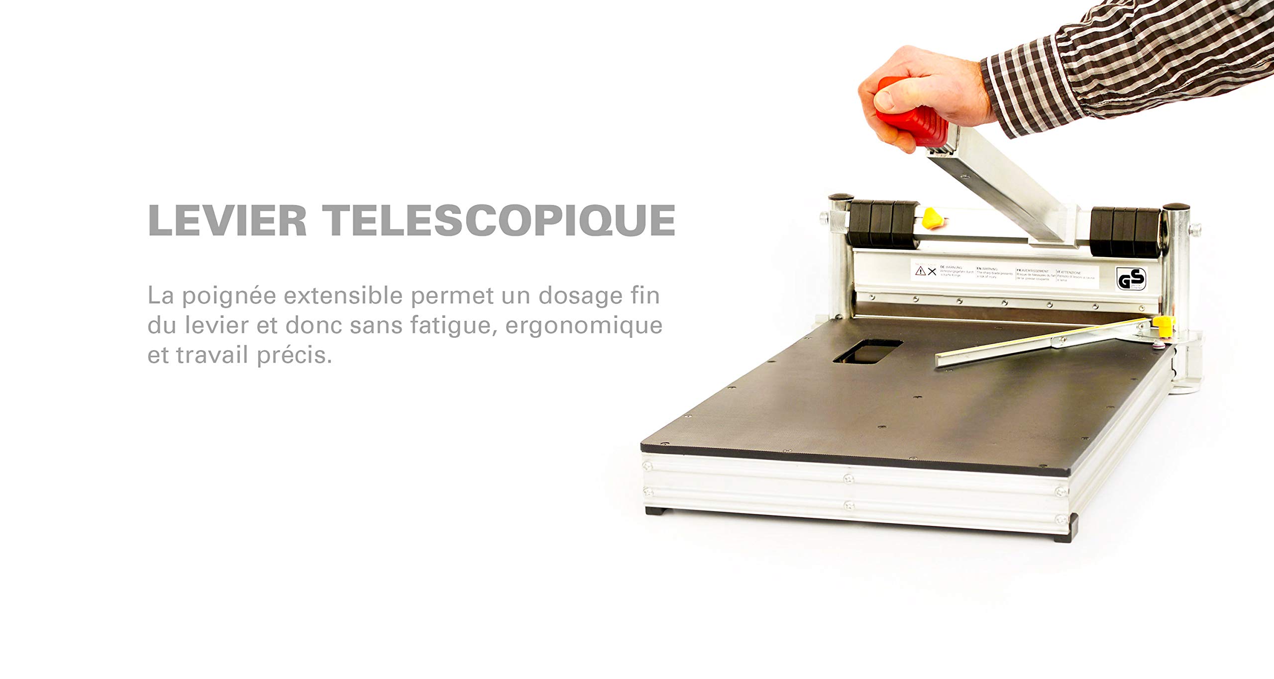 La guillotine de coupe pour parquet stratifié avec levier telescopique/Largeur de coupe 325 mm | avec deux lames