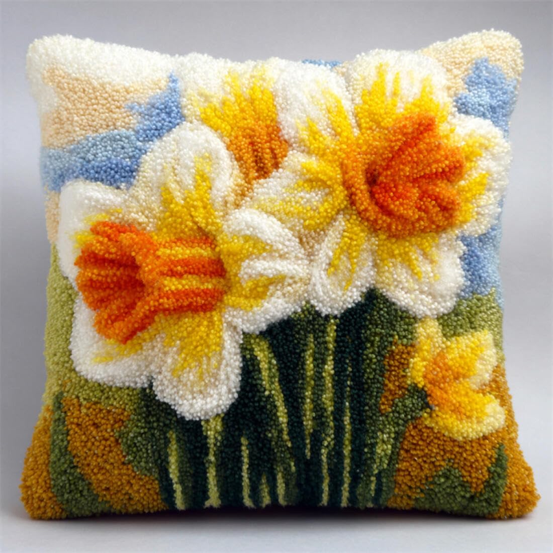 Kitquiver Latch Hook Craft Kits Cartoon Flowers DIY Latch Hook Kits Pillow Needlepoint Cushion Kit for Home Décor Needlework Set for Adult Beginners 17x17In