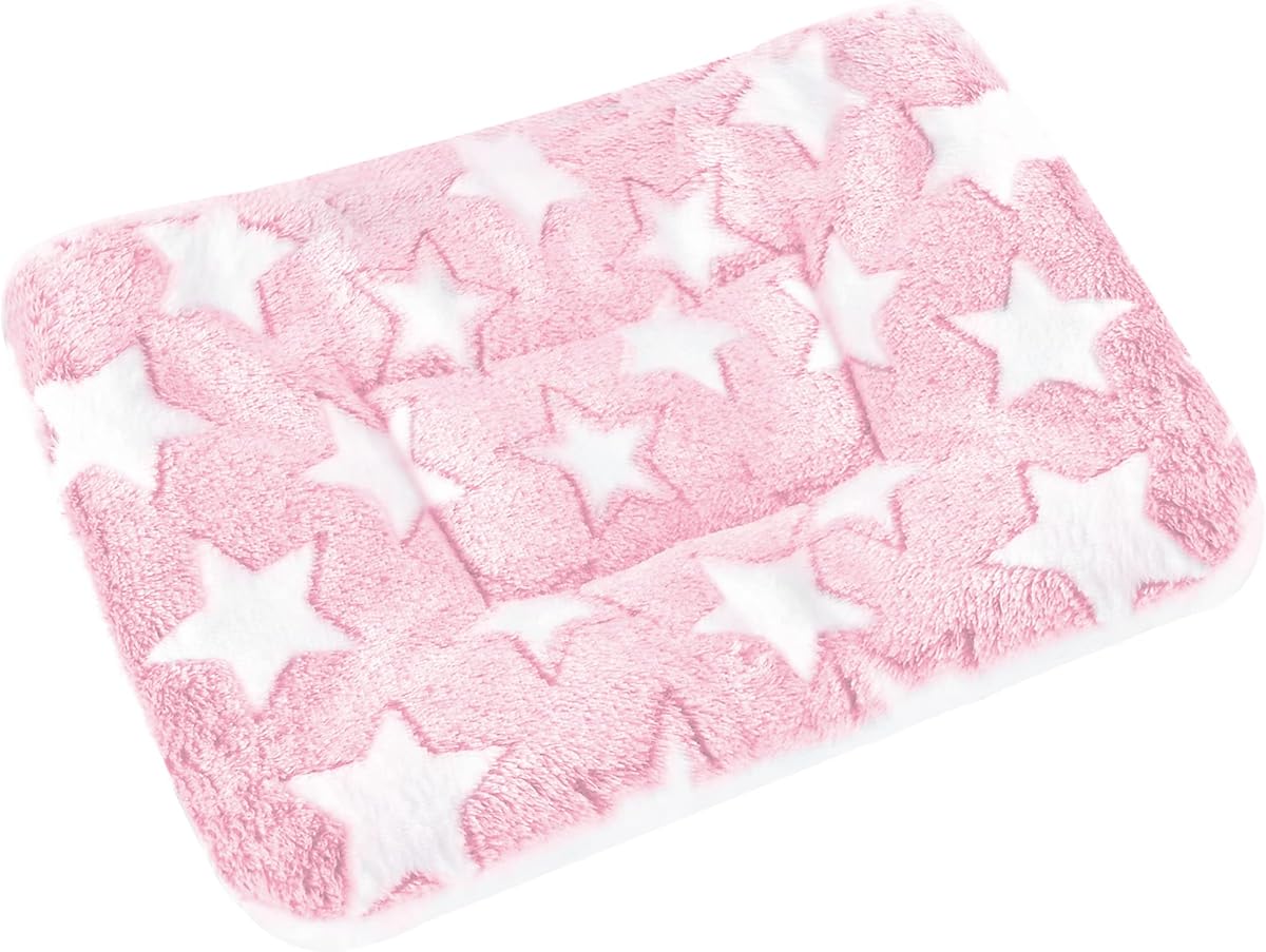 Small Animal Bed Mat, Soft & Warm, Suitable for Guinea Pig, Hamster, Rabbit, Rat and Bearded Dragon (X-Large(13.3''x9.4''), Star Pink)