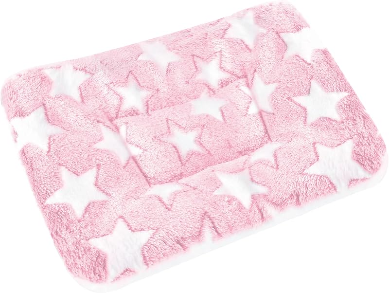 Small Animal Bed Mat, Soft & Warm, Suitable for Guinea Pig, Hamster, Rabbit, Rat and Bearded Dragon (X-Large(13.3''x9.4''), Star Pink)