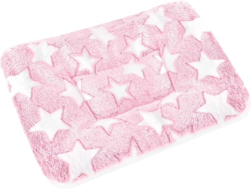 Small Animal Bed Mat, Soft &amp; Warm, Suitable for Guinea Pig, Hamster, Rabbit, Rat and Bearded Dragon (X-Large(13.3''x9.4''), Star Pink)