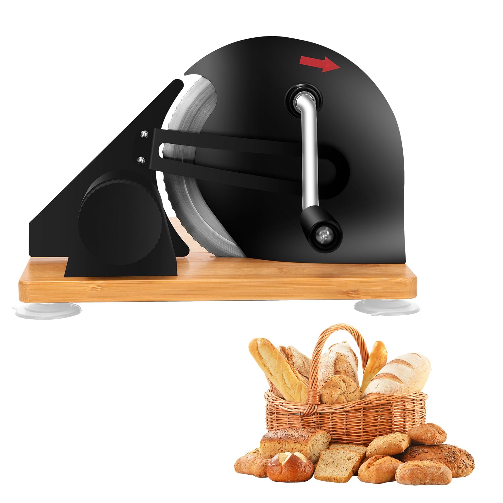 Rebanadora de pan manual, rebanadora multiusos de acero inoxidable 304 con báscula y ventosas, espesor ajustable para rebanadas uniformes, cuchilla afilada, espesor de corte 0-20 mm para pan