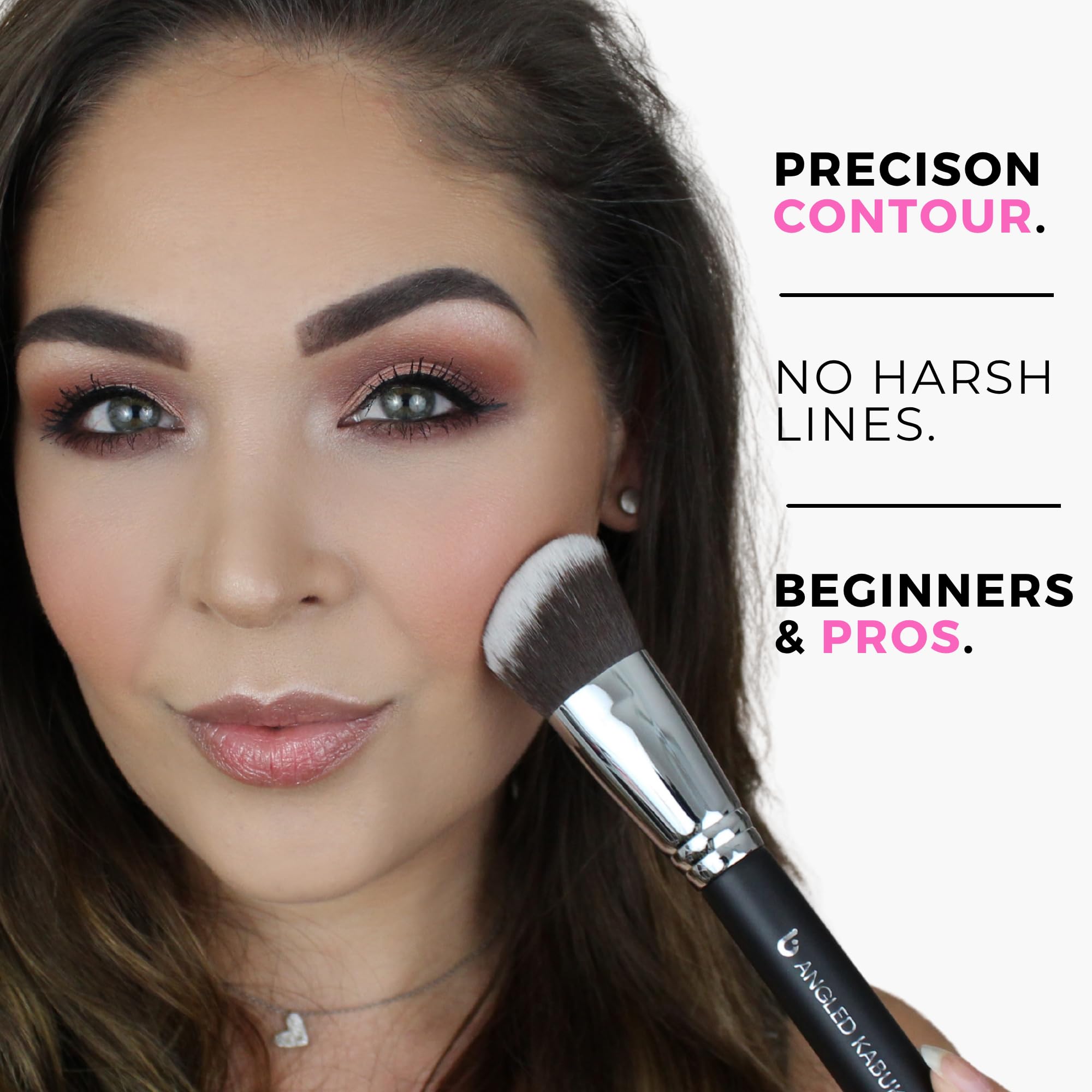 Beauty Junkees Professional Makeup Brushes: Synthetic Bristle Angled Kabuki Foundation Brush for Blending Stippling Buffing - Full Face Make Up Brush for Loose or Pressed Powder Blush Bronzer