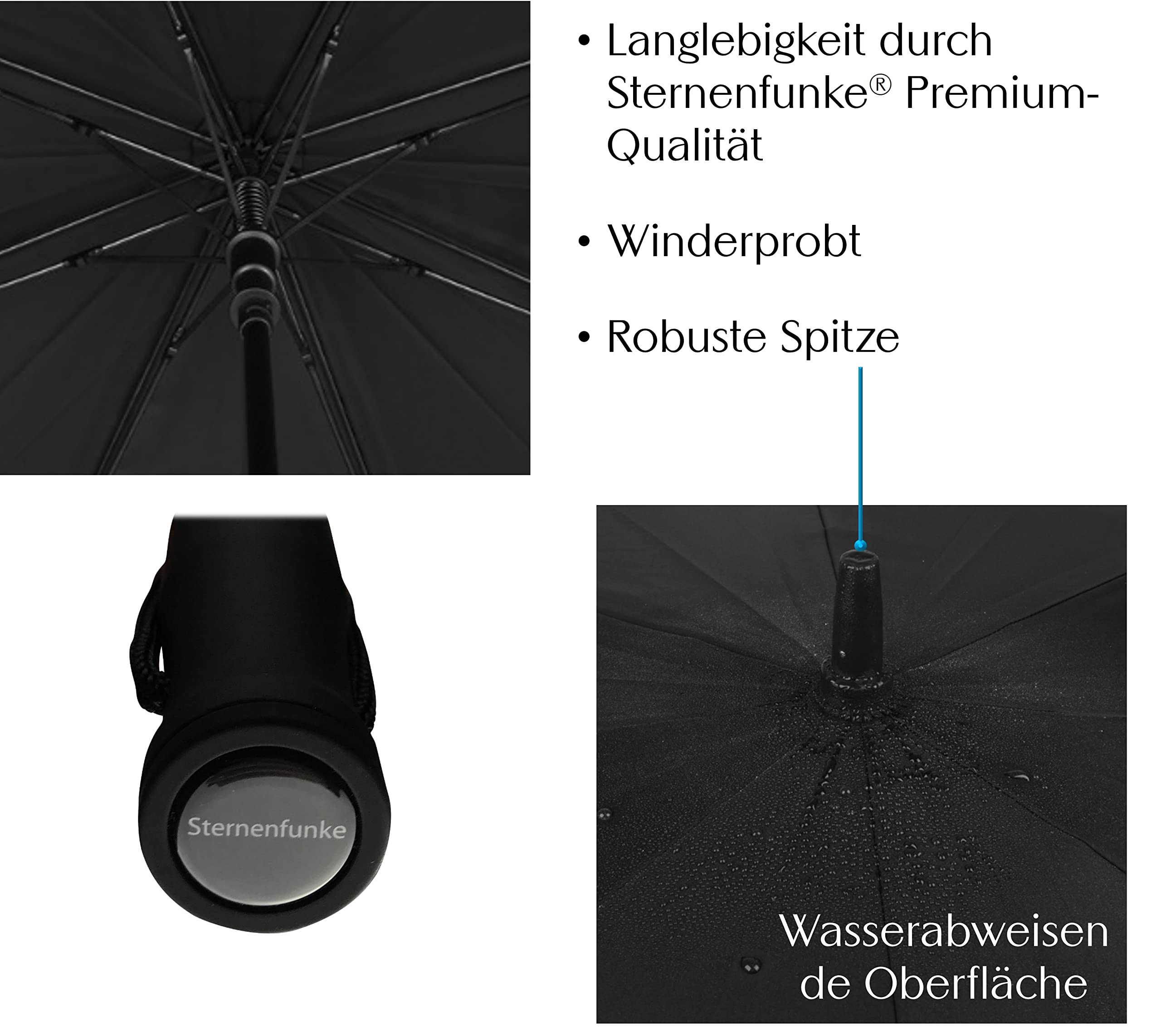 XXXL Regenschirm für 2 Personen Ø150 cm - Großer Golf Regenschirm Schwarz Sturmfest, Stabiler Griff, Ohne Aufdruck - Familienregenschirm