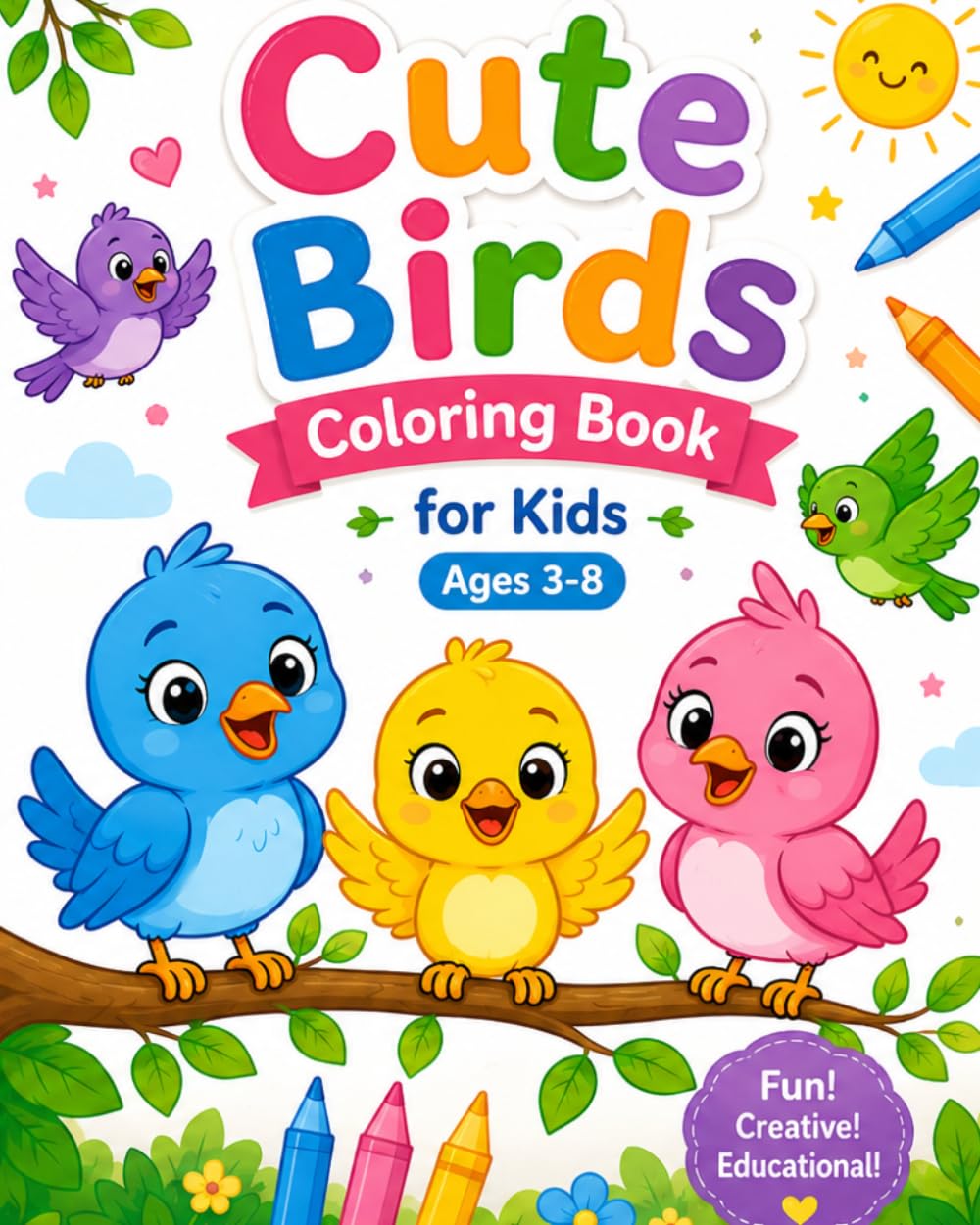 Cute Birds Coloring Book for Kids Ages 3-8
