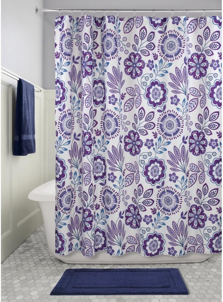 InterDesign Trellis Damask Fabric Shower Curtain -72" x 72"; Blue
