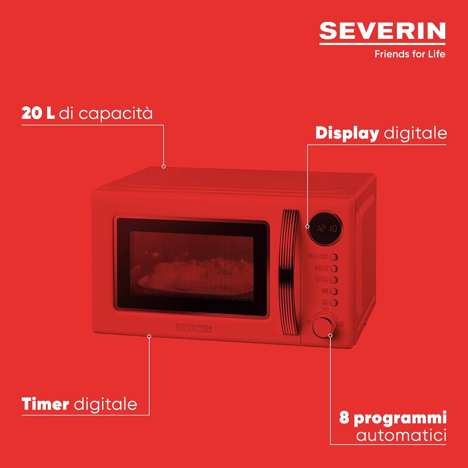 SEVERIN MW 7892 Forno microonde Retrò 700 W da 20 L con grill 1000 W,  Microonde piccolo con 8 programmi automatici e 5 livelli, Microonde da  tavolo con timer e display digitale,