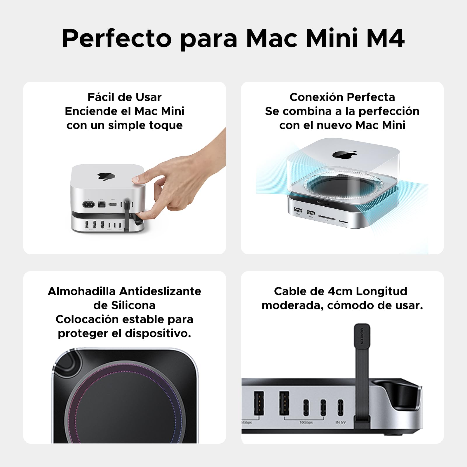 UGREEN Docking Station Compatible con Mac Mini M4 y M4 Pro Dock Station Hub USB C 10 en 1 con Carcasa M.2 NVME SSD Lector de Tarjetas TF SD 7 Puertos USB 10Gbps 5Gbps