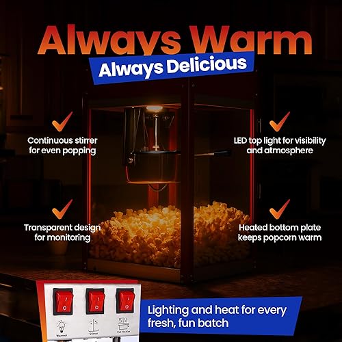 Miniatura 4 de Popcorn Machine - Electric Popcorn Popper | Stainless Steel Kettle With Scoops, Bags, Cups & Shaker | Countertop Machine, Theater Style | Ready in 5