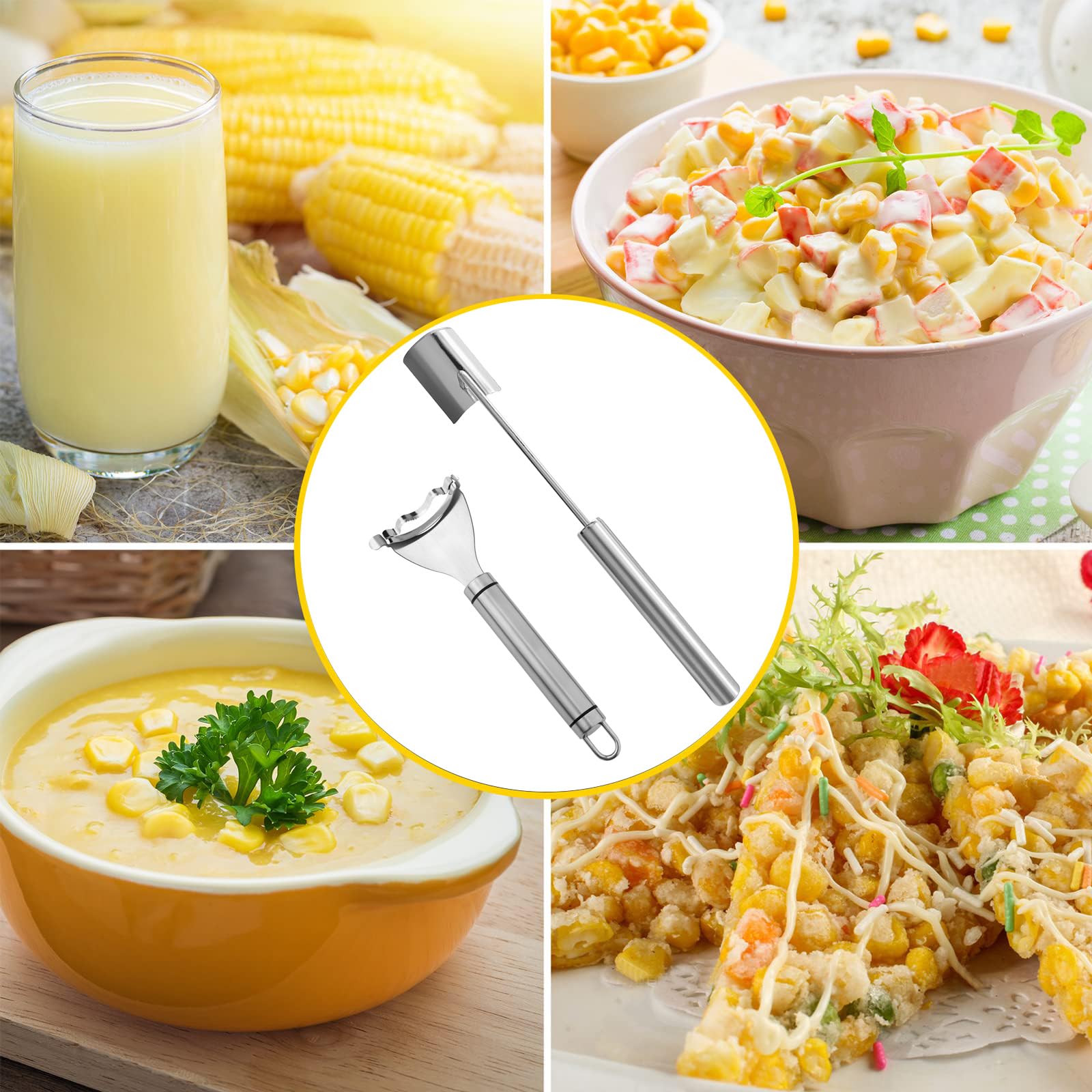 Juego de 2 peladores de maíz con mango largo y corto, herramientas de acero inoxidable para maíz crudo y cocido, utensilios de cocina duraderos para uso doméstico, barbacoa y restaurante 5