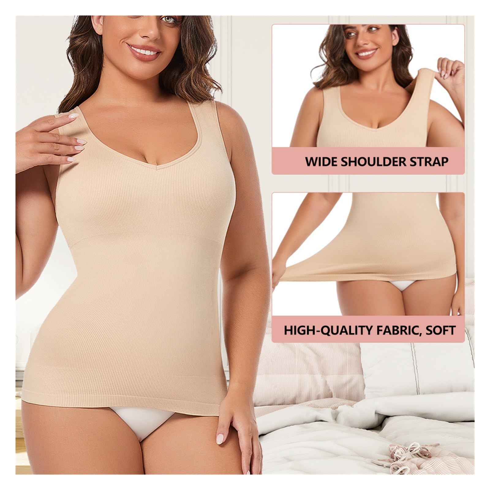 LYGXWJFC Fajas Moldeadoras con Cuello en V para Mujer, Camisola con Control de Barriga, Ropa Interior Adelgazante S-3XL