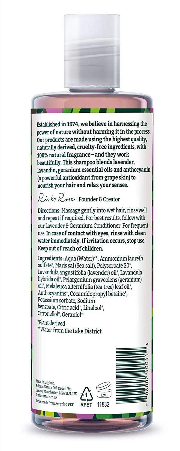 FAITH IN NATURE | Lavender & Geranium Shampoo | 1 X 400Ml (Packaging May Vary)