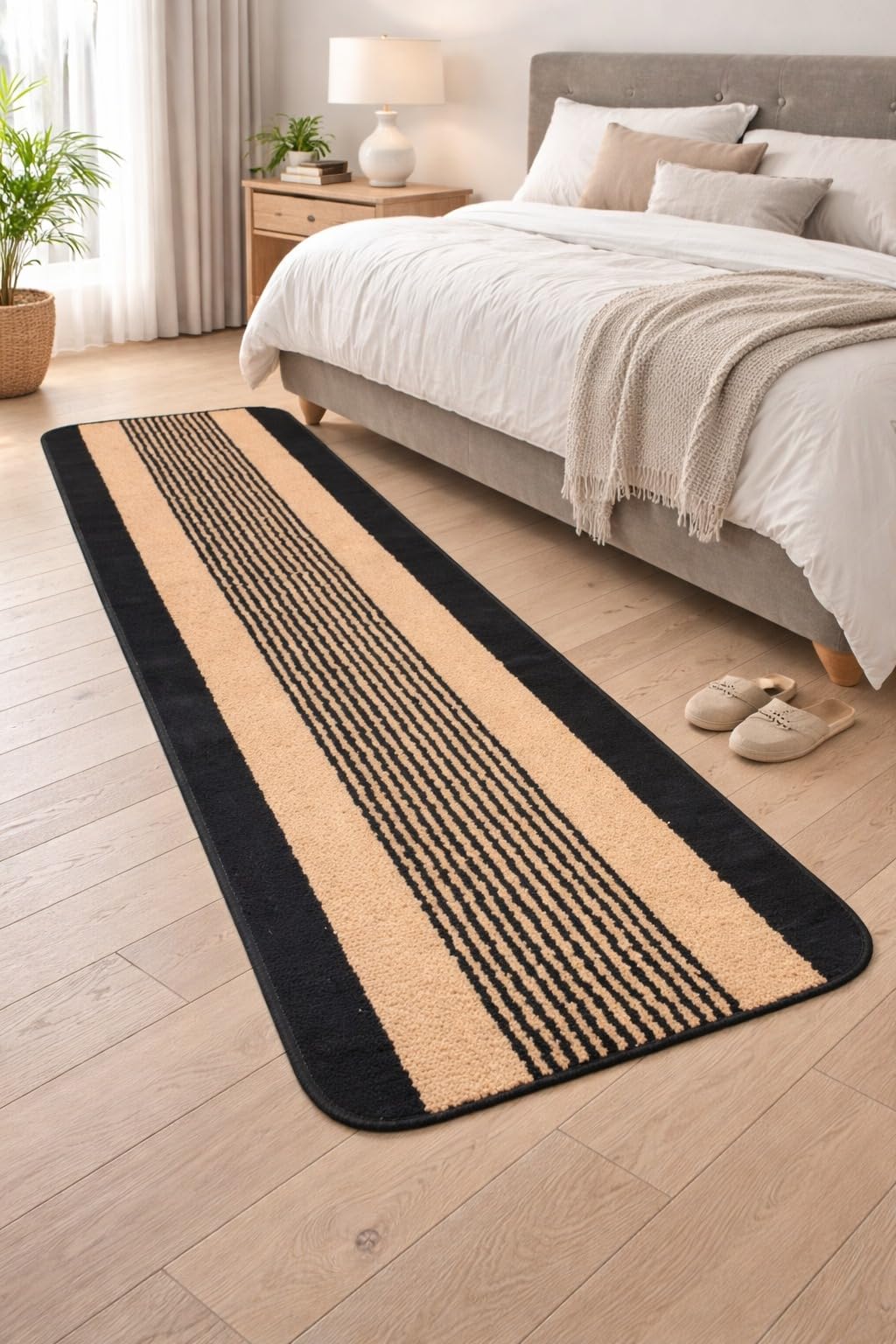 Premium Carpet Runner Rug 16x54 Inch, Anti-Slip Long Floor Runner for Bedroom, Bedside, Hallway & Living Room, Soft Washable Decorative Carpet Mat, Beige & Blue Striped Design (Black)-image-44