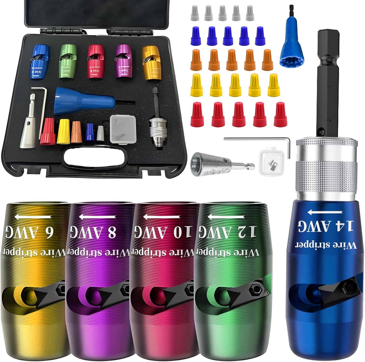 Wire Stripper for Drill, 14-12-10-8-6 AWG Gauge Electric Wire Stripper, Wire Twister Tool for Drill, Cable Quick Stripping Wire Connectors Nuts Electrician Cutter Tool