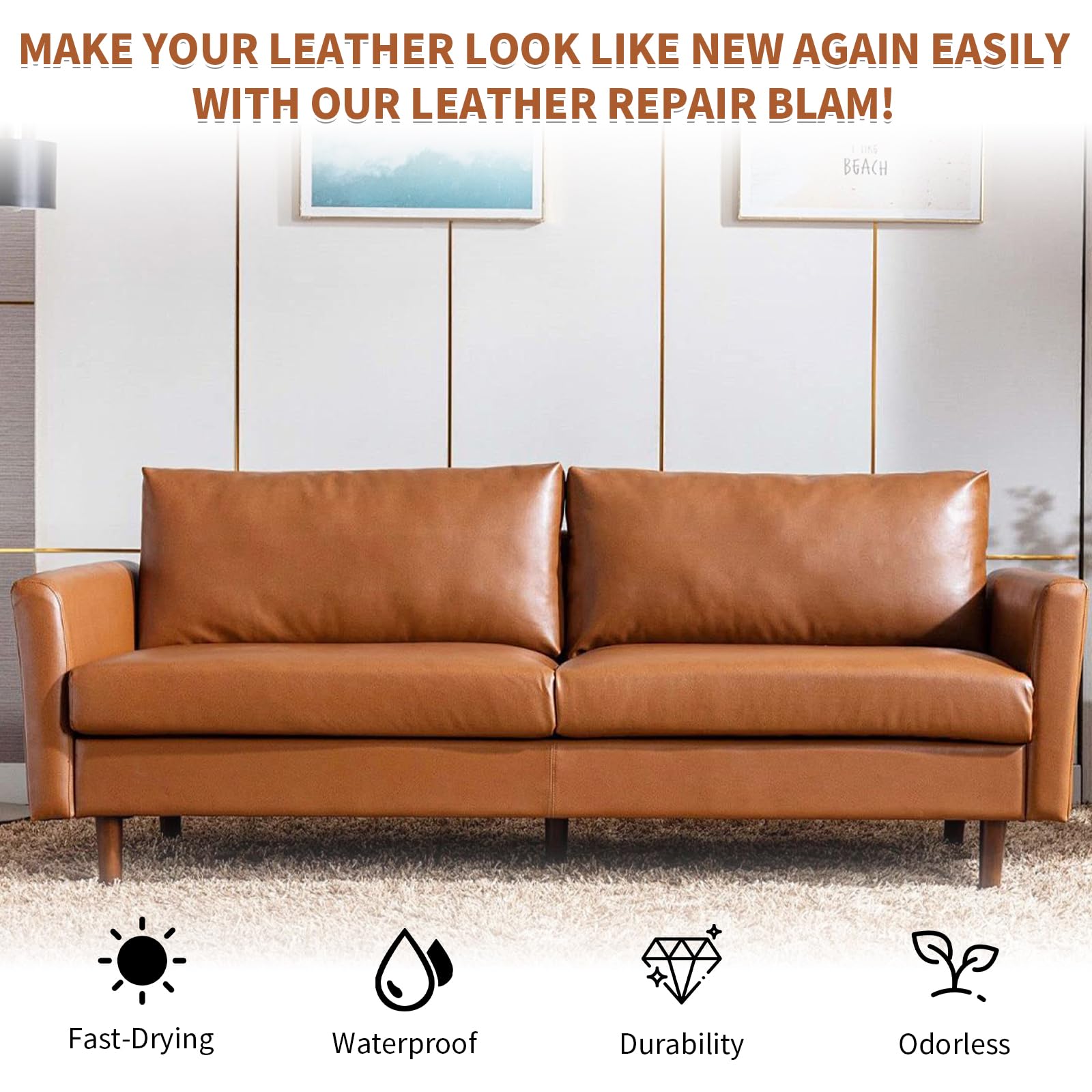Light Brown Leather Recoloring Balm,8.5oz Leather Sofa Scratch/Stain Remover,Leather Repair kit for Vinyl Furniture and Car Interior,Leather Dye Paint for Scratched and Faded,Leather Color Restorer — view 7