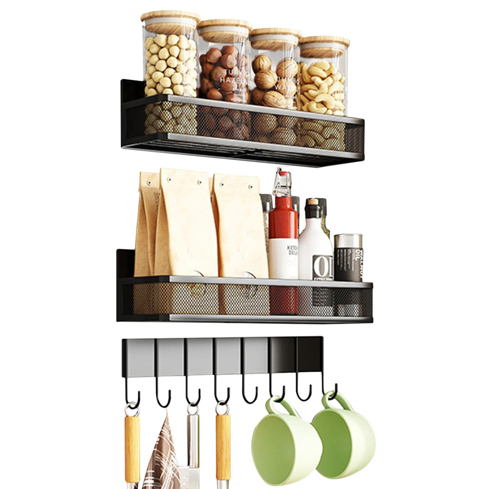 Imán para condimentos para , contenedor multiusos de 3 piezas con ganchos, estante magnético para condimentos para refrigerador, para dormitorio, apartamento, despensa, armario de cocina, tarro