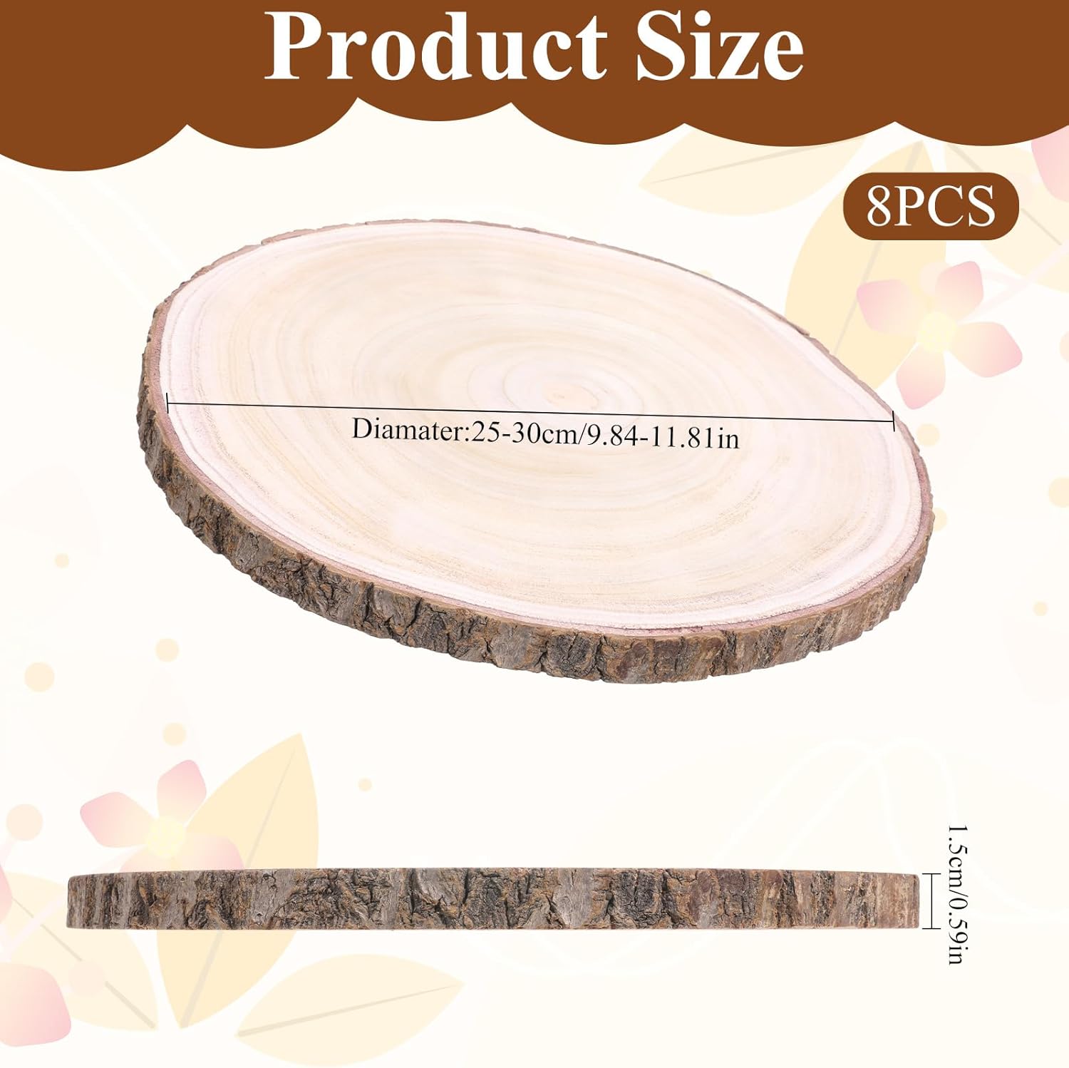 8 Pack 10-12 inches Large Wood Slices for Centerpieces, Rustic Wooden Rounds, Wood Centerpieces for Tables, Natural Paulownia Wooden Slabs for DIY Crafts and Wedding Decor