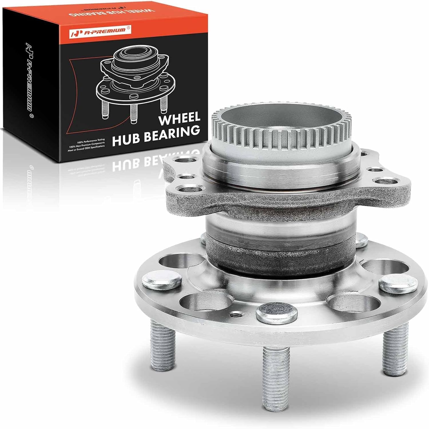 A-Premium Rear Wheel Bearing and Hub Assembly with ABS Ring & 5-Lug Compatible with Hyundai & Kia - 2011-2018 - Elantra Coupe/GT, Veloster, Forte, Forte Koup, Forte5, FWD Only