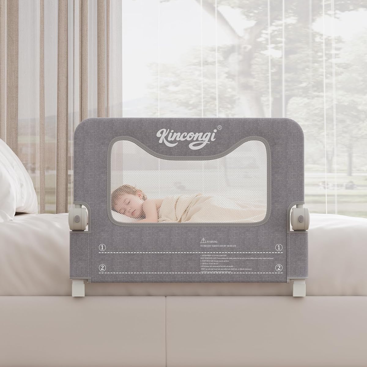 Bed Rail for Toddlers, 32 Inch Swing Down Toddler Bed Rails | Wider U-Shape Base, Breathable Baby Bed Rail Guard for King, Queen, Full, Twin Bed Rail for Baby