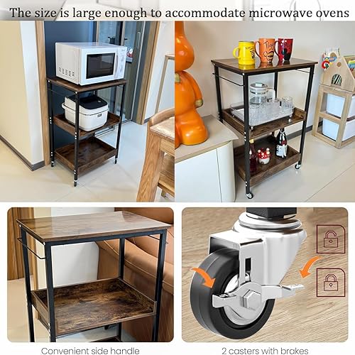 Miniatura 4 de Carrito utilitario rodante de 3 niveles con ruedas con cerradura, almacenamiento delgado, carrito de alta resistencia, estantería móvil, organizador