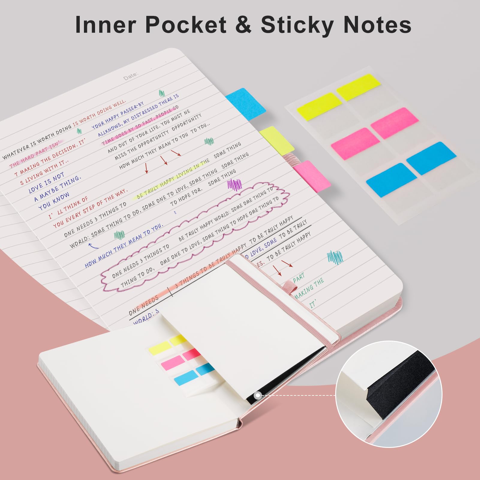 EMSHOI A5 Notebook Lined Journal, 120gsm Thick Paper, Hardcover Leather Notebook for Women Men College Ruled with 160 Pages - Image 4