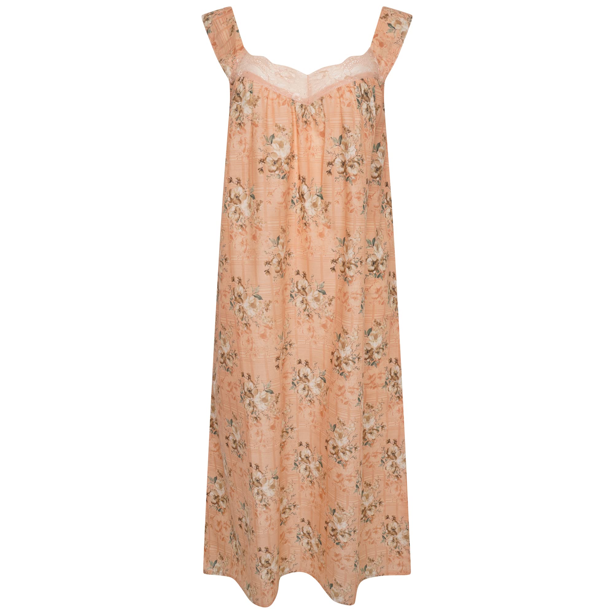 Nikaro Women's Peach Sleeveless Crochet Lace Pleated Summer 100% Soft Cotton Long Nightdress (M - 6XL) (4Xl)