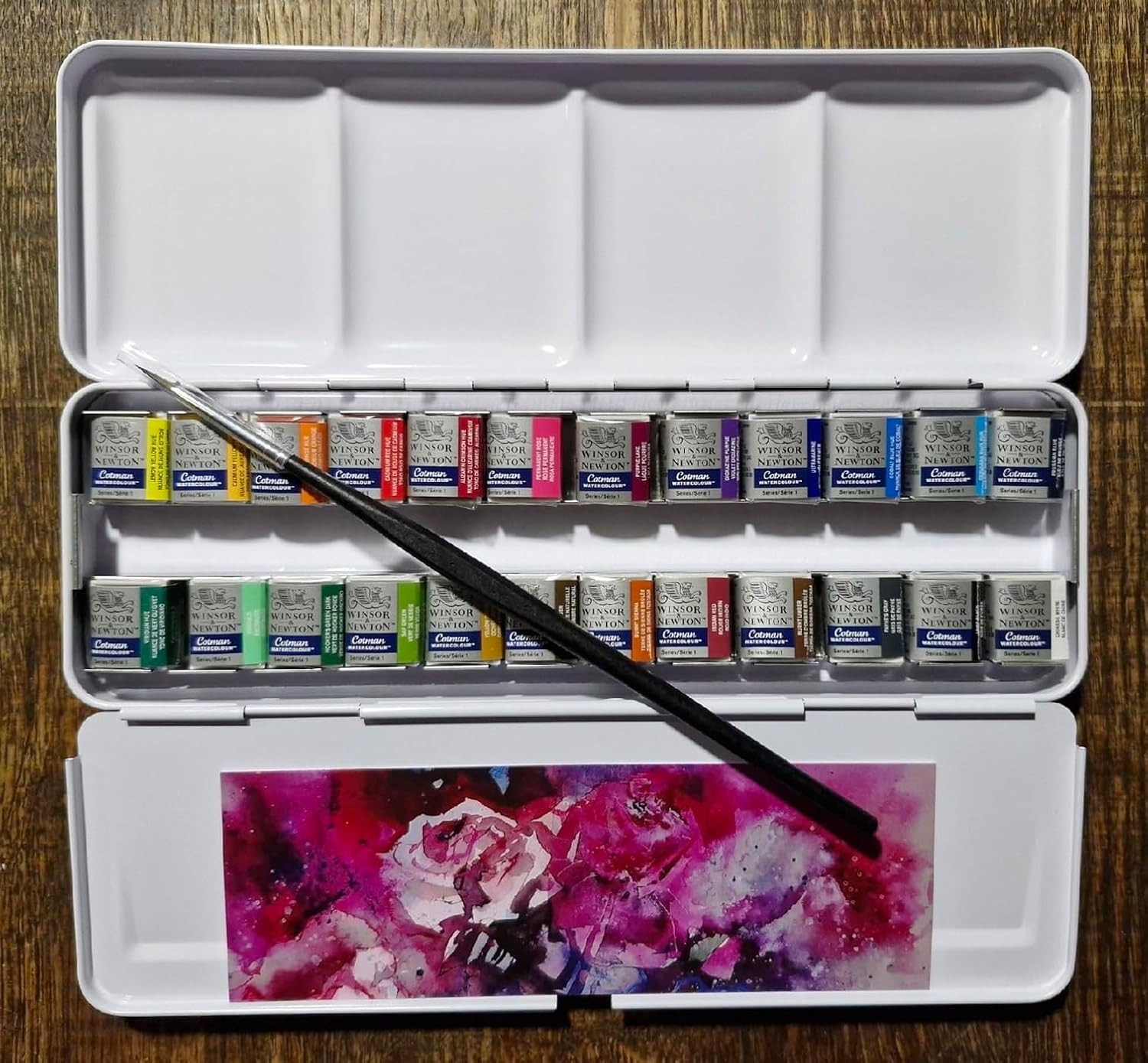 Cotman Winsor & Newton Aquarelle 24 Halb-Nail-Art-Stifte + 1 Pinsel und 1 Karte