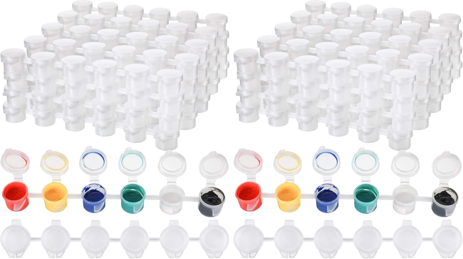 Outus 48 Strips 288 Pots Empty Paint Pots Strips Mini Acrylic Paint Storage Container with Lid Painting Arts Crafts Supplies for Classrooms Schools Paintings Art Festivals