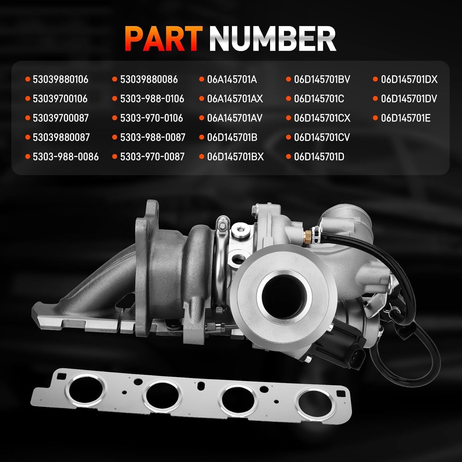 2.0L Turbo Turbocharger Kit with Gaskets Compatible with Audi A4 B7 2.0T BUL BWE BWT 2005-2009, A6 C6 2.0T 2005-2011, SEAT EXEO 2009-2012, Replace for 53039880106 06D145701B
