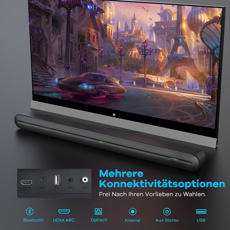 Heymell 150W Soundbar Beépített Mélynyomóval - Zajmentes Tiszta Hangzás, DSP, 3D, Bluetooth 5.0, HDMI ARC, Optikai Csatlakozás, 8 Hangmód TV